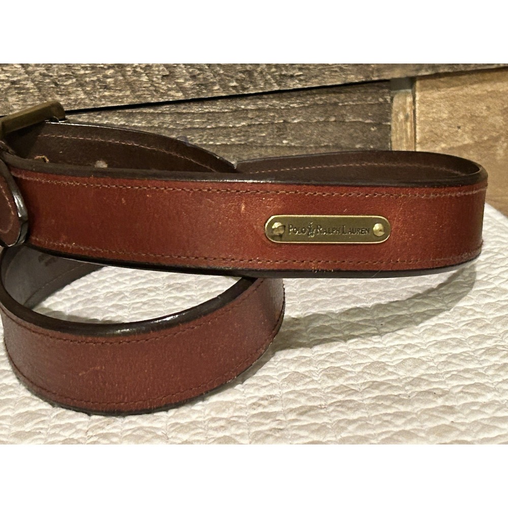 POLO Ralph Lauren Brown Italian Leather Belt brass‎ buckle classic vintage sz 34